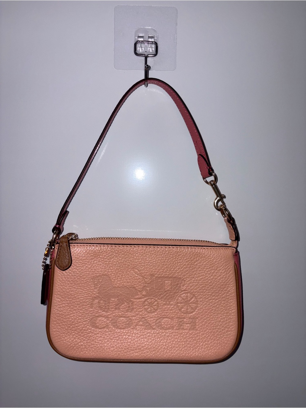 Coach Pebbled Leather Wristlet in Peach Blush